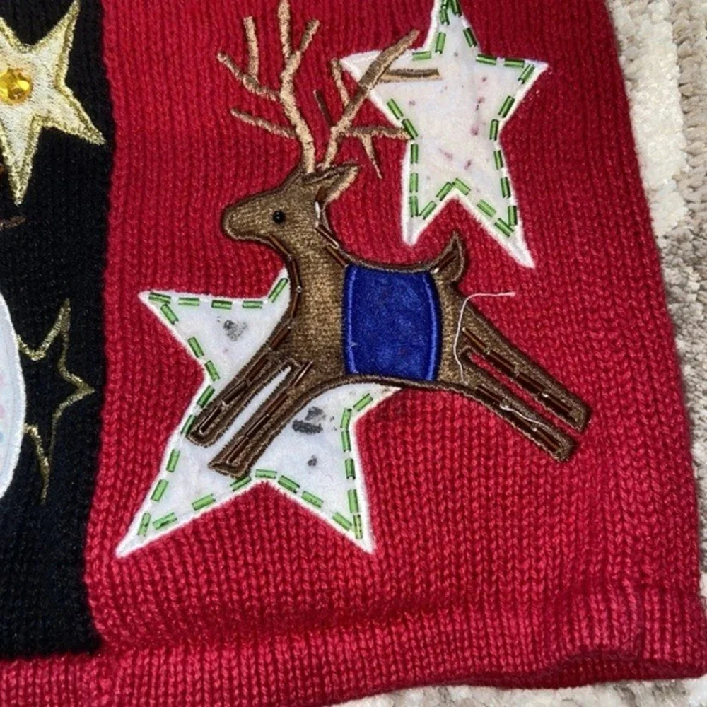 Tiara International Ugly Christmas Sweater Womens Small Zip Cardigan Applique‎